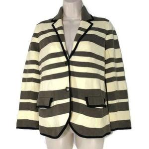 Ann Taylor Loft Cardigan Knit Sweater Jacket Blazer Women Size M Gray Stripe
